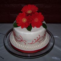 Gerber Daisy Cake This is an 8 in round cake approx 4 in high. It is gluten free, made with the Betty Crocker mix. It took 3 boxes. Covered in fondant with...