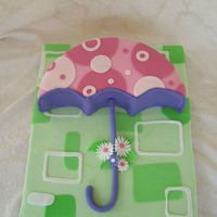 Umbrella Cake 16 inch half round. All fondant. Inspired by umbrella on baby shower invitation.