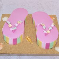 Flip Flops Cake Carved single layer cake covered in fondant. Graham cracker sand and candy shells. Thanks to melysa for inspiration and directions on her...