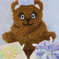 Teddy Bear Cake Teddy bear with 2 presents. Had batter left over after filling bear so baked a 1-layer 10" square and then cut four 4" squares...