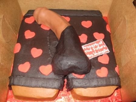 Img_0246.jpg Inspired by amodeoandrea from this site. White cake, buttercream trunks, fondant hearts. Penis is made of rice krispies covered in brown...