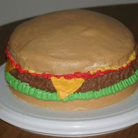 Cheeseburger Cake My first cheeseburger cake! I'm so excited about this one! It's a chocolate and vanilla cake, using the Wilton checkerboard pan....