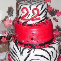 Bebe's Birthday Cake 6"-8"10" Round, Red Velvet Cake w/Cream Cheese Filling and Buttercreme Frosting Covered in Fondant w/Gumpaste Stars &...