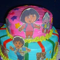 Dora & Diego Cake 9" & 12" Yellow Cake w/Buttercreme Frosting, Fondant and Edible Image Accents