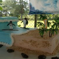 Surf's Up Wave sheet cake with 3D wave and Surf's Up motive