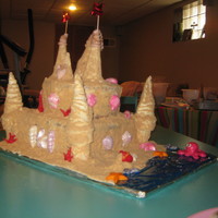 Fun At The Beach sugar cone and cones for the pillars, covered in buttercream, the sand is cookies. the seashell.