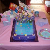 Butterflies And Flowers White cake with Buttercream Icing. Silk flowers and butterfly stickers on floral wire. Air brushed and felt flowers added to match party...