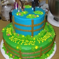 Horse Cake WASC cake. Made this for my niece's 5 yr birthday. It was a horse-back riding party.The horses are plastic toys. I had a lot of fun...