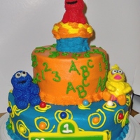 Sesame Street Made this cake for my son' s first birthday. Tried my best to mold out the Elmo, Cookie Monster and Big Bird out of MMF. I guess it...