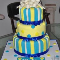 Blue/yellow Baby Shower Cake This is my 1st MMF covered cake. It was for my baby shower and everyone loved it. Each cake was 4" tall with buttercream filling and...