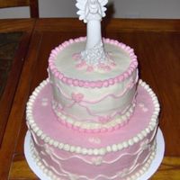 Baptism Cake Yellow cake with buttercream filling and MMF flower decorations