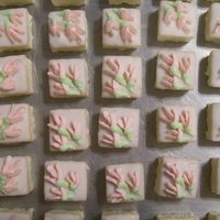 Tea Party Petit Fours I made these for my daughters tea party. They are about 1" by 1" in size. I used a powder sugar icing that I poured over the mini...
