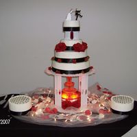 2Nd Wedding Cake My 2nd wedding cake. White with strawberry filling and buttercream icing, ribbons,and silk roses for accent. Done for my nephew's...