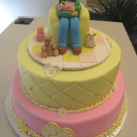 Mom And Baby Baby shower cake for a very good friend of mine.Iced with buttercream, fondant decorations.