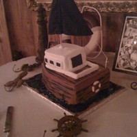 Sailboat Carved cake, all buttercream. Sail made from fabric.
