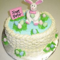 Easter Vanilla cake with strawberry filling. All buttercream and fondant Easter Bunny.