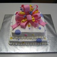 Polka Dots Top tier is a white cake with strawberry filling and the bottom tier is a Triple Chocolate Fudge cake with buttercream filling. Buttercream...