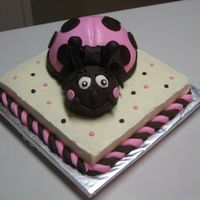 Pink Ladybug This lady bug is made from a ball pan and the mini ball pan. She is all covered in fondant. The bottom layer is BC.