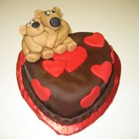 Valentine Bears 6" heart chocolate cake covered in chocolate fondant. Fondant accents and bears. Thanks cakegirl68 for the inspiration!!!!