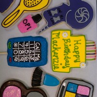 Girly Cookies made for a 12 year old girls birthday. She wanted colorful, make-up etc... These were inspired by yankeegals beauty cookies. Nfsc and Ri