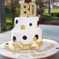 Retirement Cake navy & gold accents on fondant. navy color was airbrushed and gold was combination of airbrushing and painted with vodka and petal dust...