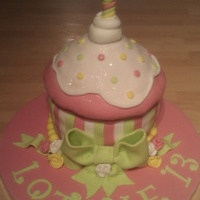 Lottie Cup Cake I used the Wilton giant cupcake pan for this madeira sponge with vanilla butter cream filling. All accents are fondant.