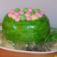 Fruit Salad In Watermelon Cake Yellow cake with buttercream and fondant covering (Rhonda's Ultimate MMF). 'melon balls' are also fondant. Brushed with...