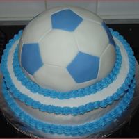 Let's Play Soccer This is a practice cake. Got asked to make a soccer cake and decided to give the ball pan a try and covered it in fondant