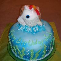 My First Fondant Cake The cake is covered with fondant and airbrused for the water. The whole fish is made out of fondant.