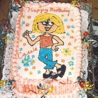 Lizzie Mcguire B-Day Cake 2 layer cake, rectangular pan decorated with buttercream frosting.