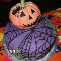 Halloween Pumpkin Cake Made in London, England! My 2nd ever 'real cake'! 3 layers of maderia cake ( 1 tinted green, 2 marbled red & white). The...
