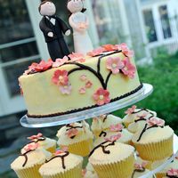 Cherry Blossom Cupcake Tower BC covered vanilla cakes with gumpaste cherry blossom and figures.
