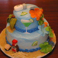 It's Five O'clock Somewhere This cake was made for a lady who loves Jimmy Buffett. The cakes are covered with buttercream with fondant details.