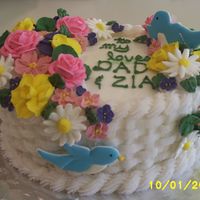 Flowers Basketweave Final cake in my Wilton Course 2 cake decorating class.