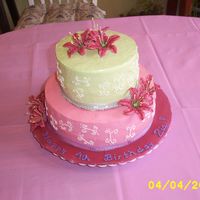 Tiere Cake First time attempt of tierre cake. Swiss Meringue Buttercream frosting. Royal icing flowers and base. Real ribbon. Made this cake for my...