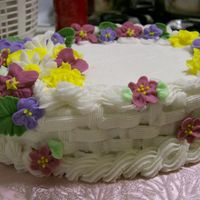 My Flower Garden basket weave just your basic from wilton 2. This cake was very fun to make. My co-workers thought it was store brought