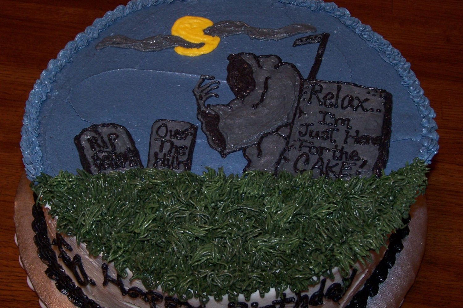 First Over The Hill Cake Hand sketched in buttercream....was a "surprise" for a co-worker, requested by other co-workers. Unfortunately, it was only her...