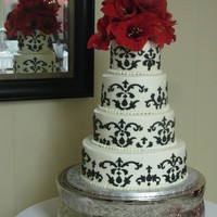 Damask Wedding Cake 4-tiered buttercream icing with black fondant design