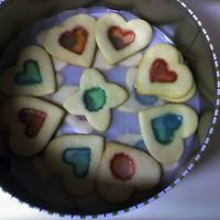 Stained Glass Cookies Butter cookies with jolly rancher centers.