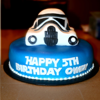 Star Wars Storm Trooper 3D Storm Trooper built from rice crispy treats and covered in fondant.