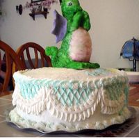 Avy's Cake A simple buttercream cake with a candy clay sculted dragon on top. The dragon is heavy enough you have to dowel it. Avy loved the dragon so...