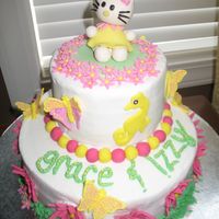 Hello Kitty This was for a joint birthday for 5 and 6 y/o girls. One wanted Hello Kitty and the other wanted pink flowers, beautiful butterflies and a...