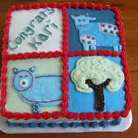 Farm Theme Baby Shower I matched the cake to the baby's nursery and tried to use the squares to look a little like a baby quilt.