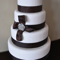 Round Fondant 4 Tier With Chocolate Brown Ribbon 