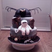 Holloween/40Th B-Day Cake All chocolate cake spider in made with 1/2 ball mold legs are pipe cleaners. Thanks for looking