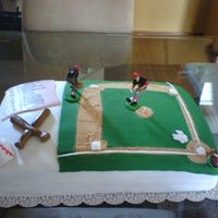 Baseball Cake Made this for my sons team (yankees) end of the season BBQ. Chocolate cake with Chocolate moose filling. Used graham crackers for the dirt...