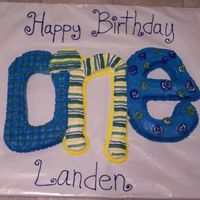 One I copied this patteren from the plates and decorations I bought for my son's 1st. B-day. It's white and chocolate cake w/...