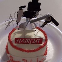 Haircut I made this 4" cake for a friend's B-day. She is a hair dresser. It's iced w/buttercream and decorated w/scrapbooking...