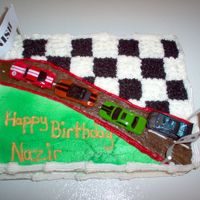 My Godson's 1 St Bday 9 x 13 sheet cake race care theme vanilla cake