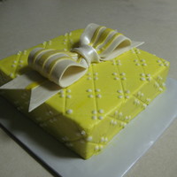Square Birthday Cake Buttercream cake with diamond impression mat imprint and White and yellow striped bow. Had to do another square cake. I saw this pattern in...